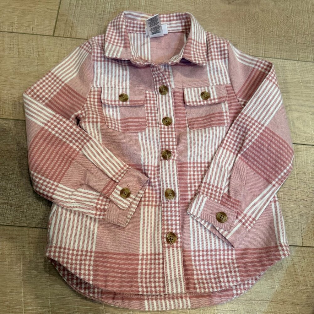 Little Lass Pink & White Plaid Button-Up Long Sleeve Shirt Girls 5Y